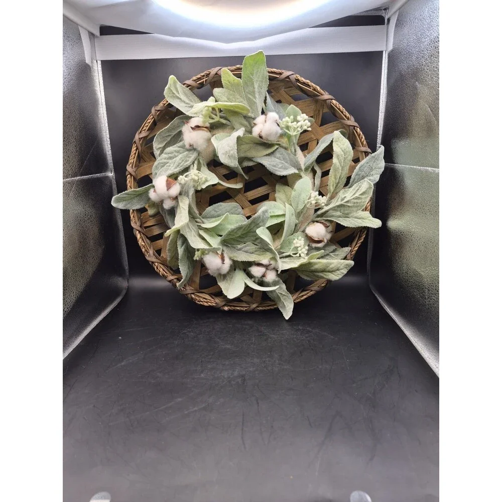 Lambs Ear Cotton Boll Front Door Wreath  18